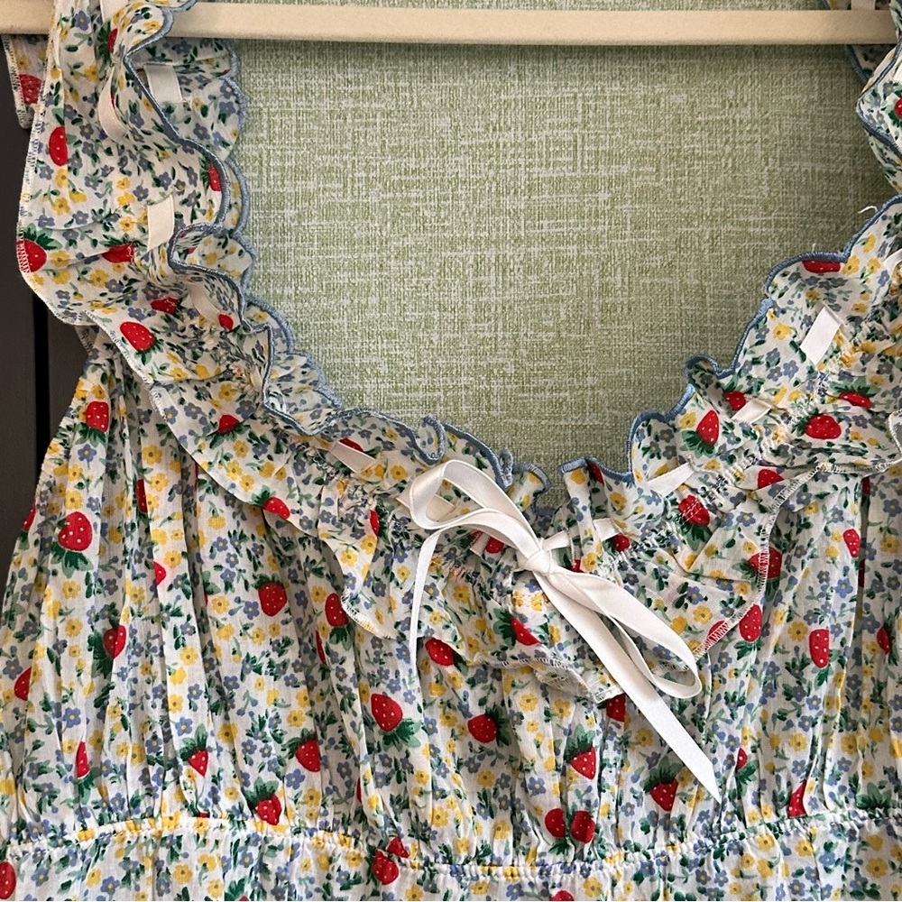 For Love & Lemons Strawberry Kiss Ruffled Floral Cotton Mini Dress, NWT, Size L - Picture 5 of 13